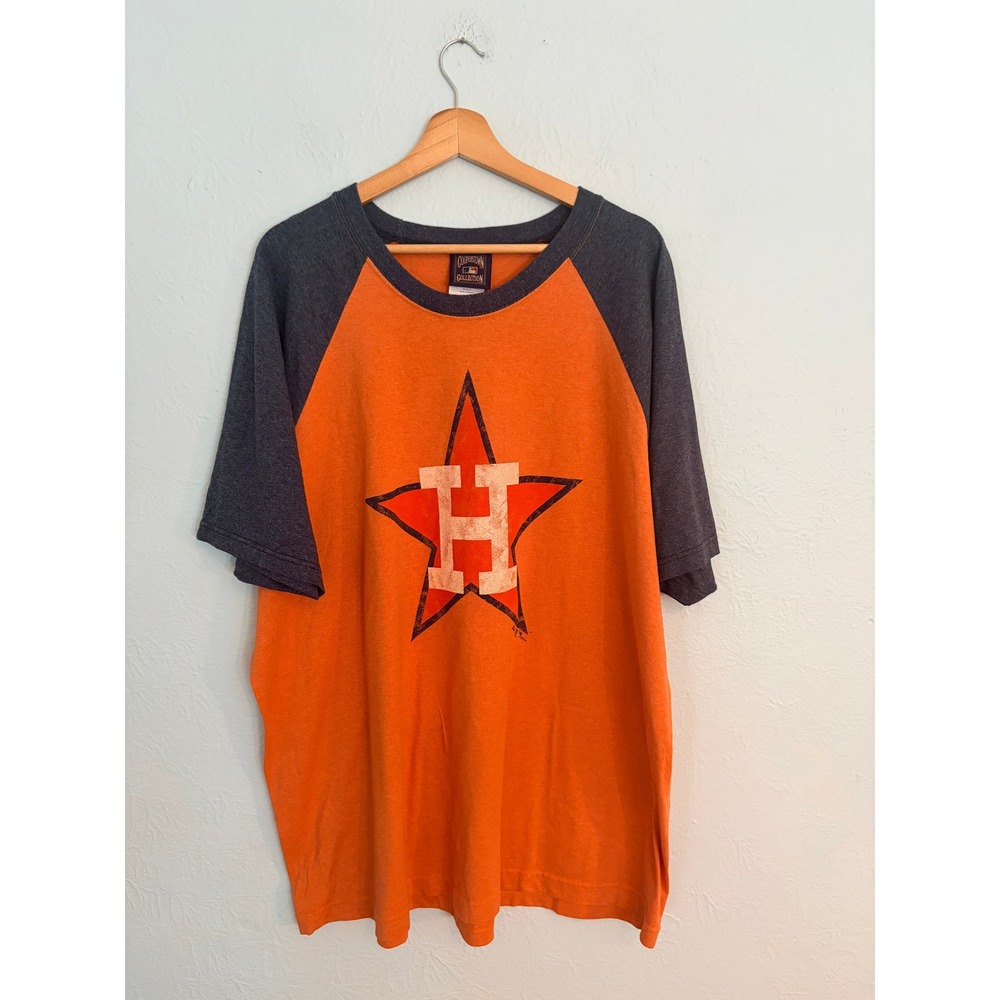 Houston Astros 3X Orange Gray Raglan Tee Vintage 2004 Logo Distressed Baseball